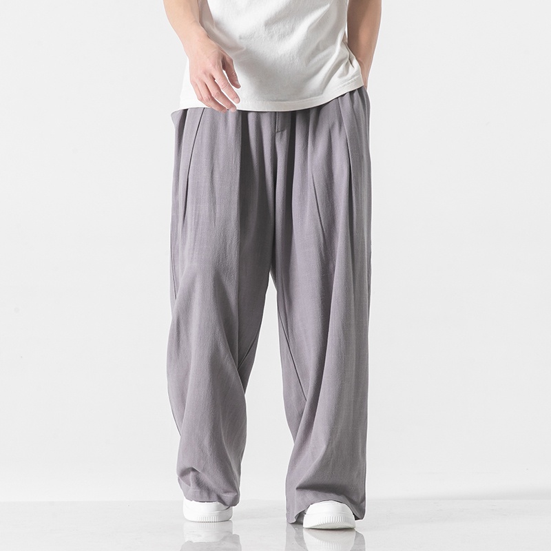 Chinese Style Tang Suit Men Summer Linen Loose Casual Pants Breathable