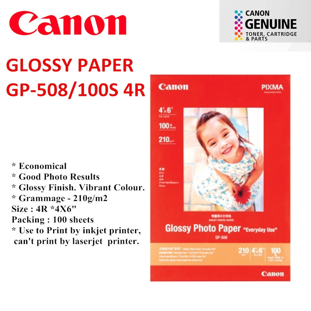 Canon Glossy Photo Paper Model GP-508 4R (100sheets) | Shopee Philippines