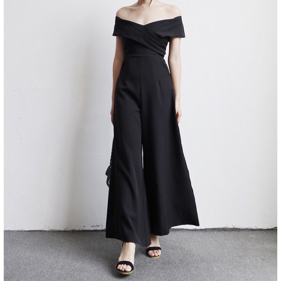 B038 Miss M Fashion Off the Shoulder Pleated Solid Jumpsuit | Shopee ...