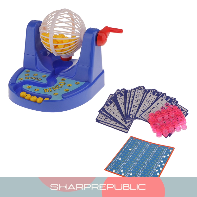 Fun Mini Bingo Game Bingo Card Ball Chip Machine Set Family Party Kids