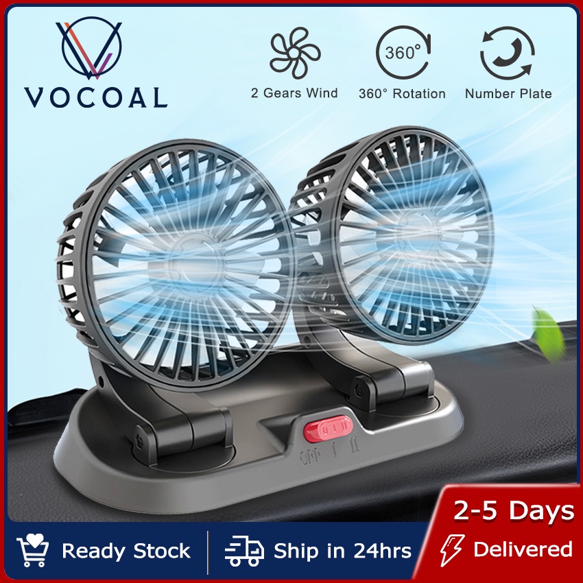 Vocoal Mini Electric Fan Plug in Car Fan 12v 24V Dual Fan Stand Fan for Car USB Mini Fan