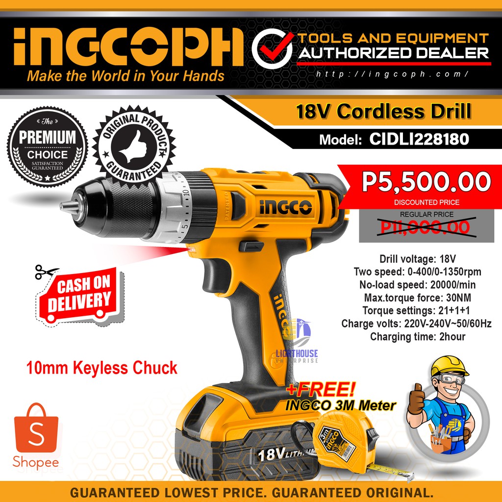 Ingco 18v 2025 cordless drill price