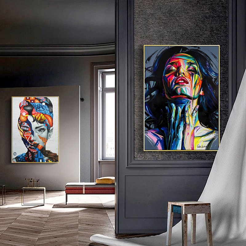 Colorful Woman Abstract Canvas Painting Printing Poster Pictures Wall ...