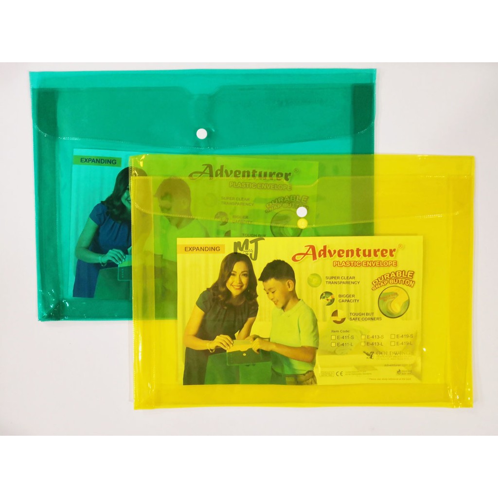 EXPANDING. Adventurer Plastic Expandable SNAP BUTTON Envelope Makapal