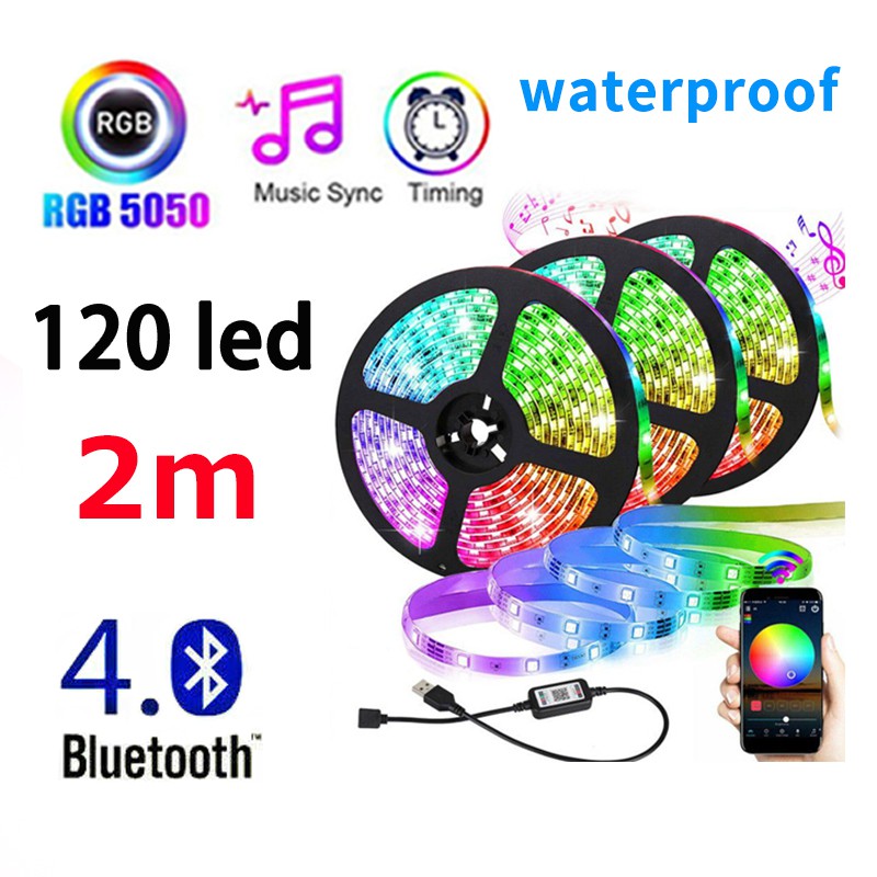 5V USB Bluetooth LED Strip 5050 60LEDs/M RGB Sync Music Cell Phone APP ...
