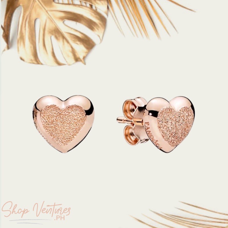 Pandora Rose Gold Matte Brilliance Hearts Earring Studs S925