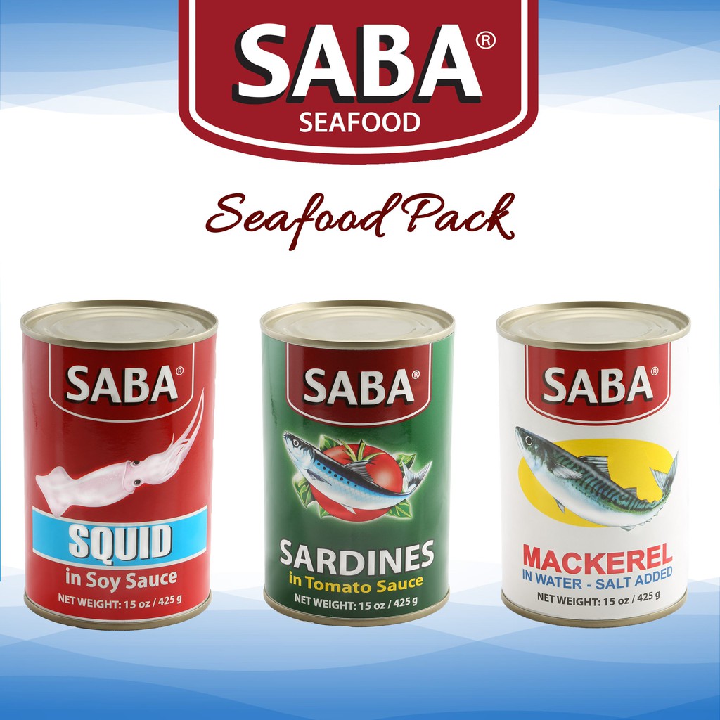 Saba Seafood Pack (Saba Sardines, Mackerel, Squid) 3 x 425g Shopee