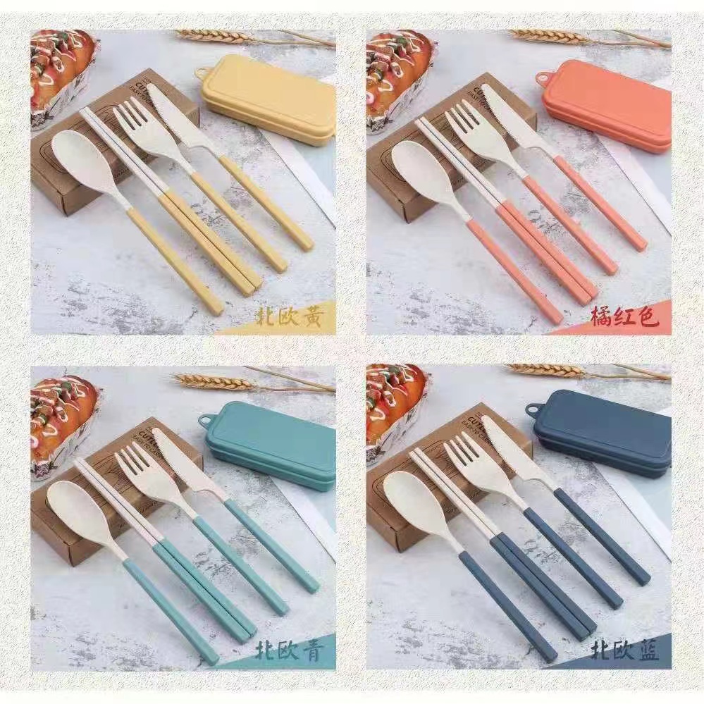 Spoon and Fork Cutlery Set Portable Wheat Straw Reusable Spoon and Fork