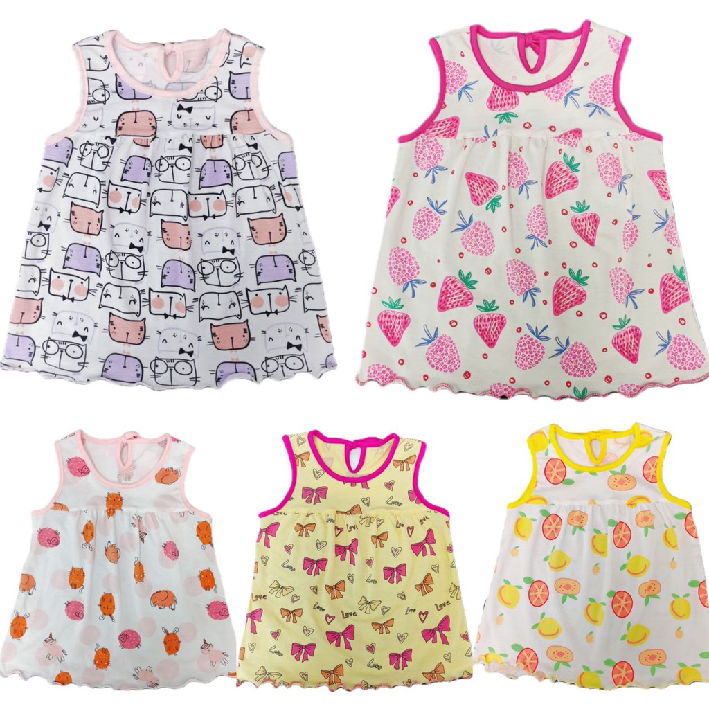 (NO RANDOM) Flower Cartoon Printed Baby Dress One Piece Cute baby girl