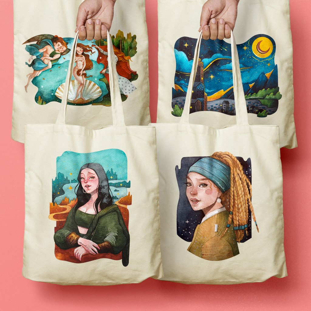 Canvas Bags Starry Night The Birth of Venus Mona Lisa Girl with a Pearl ...