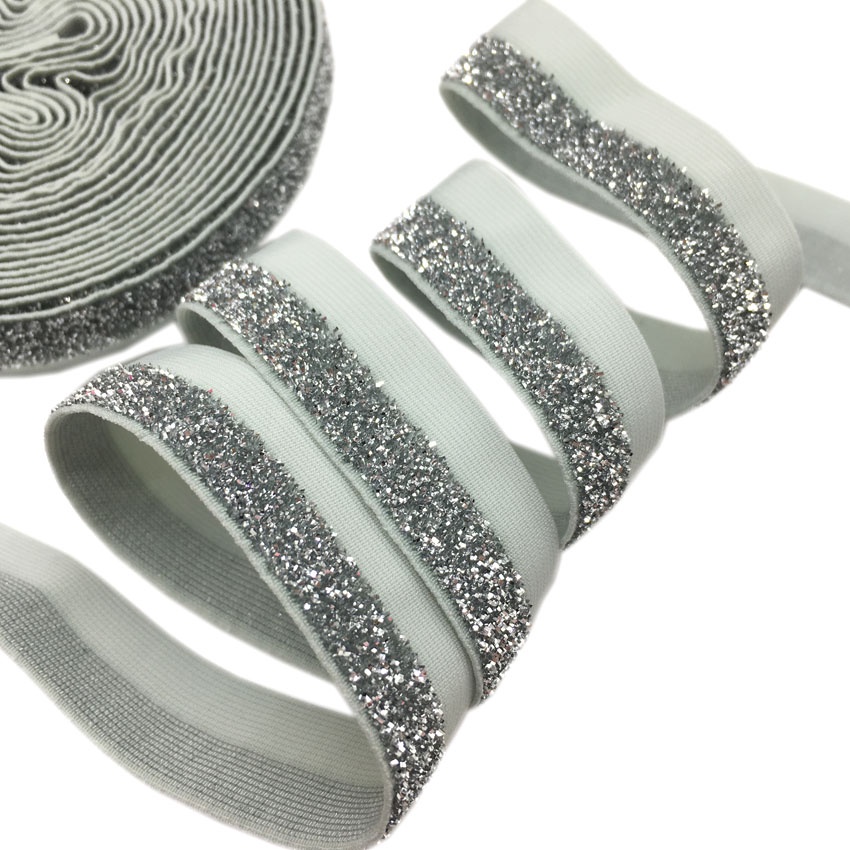 5 Yard 5/8Inches Rainbow Glitter Elastic Wholesale Stripe Metallic