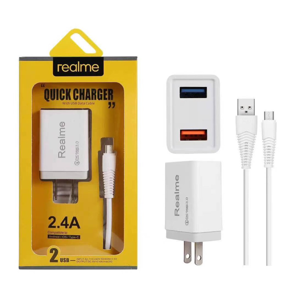 realme 2.4A 2in1 FAST charger with USB cable for android | Shopee ...