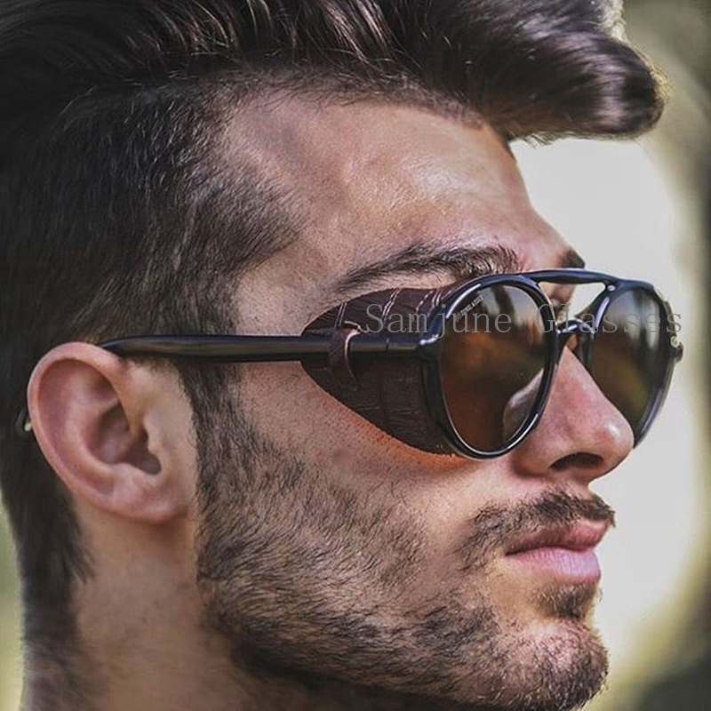 PU Leather Frame Punk Sunglasses Men 2019 Luxury Brand Steam punk Round Women Vintage Sun Glasses Shopee Philippines