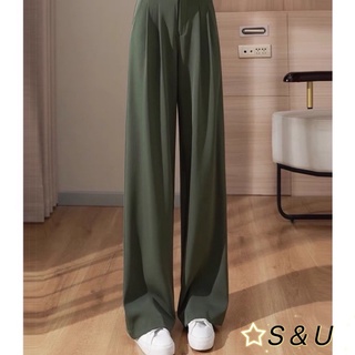 S & U Suit pants high waist slimming elastic waist vertical leg pants  women's trousers