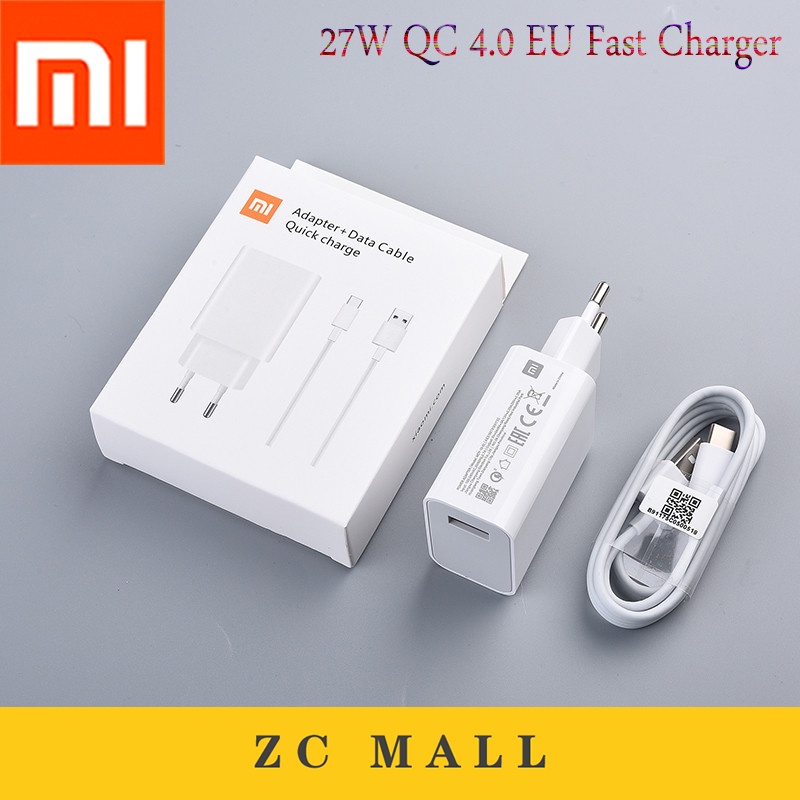 EU Xiaomi Charger 27W Mi QC Turbo Fast Charger Adapter Usb Type C Cable  For mi se 9t cc9 redmi note K20 Pro m