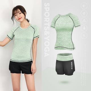 【2 Pieces Set】Sports Wear Sports Suit Female Gym Running Casual Fashion  Yoga Suit Two Pieces