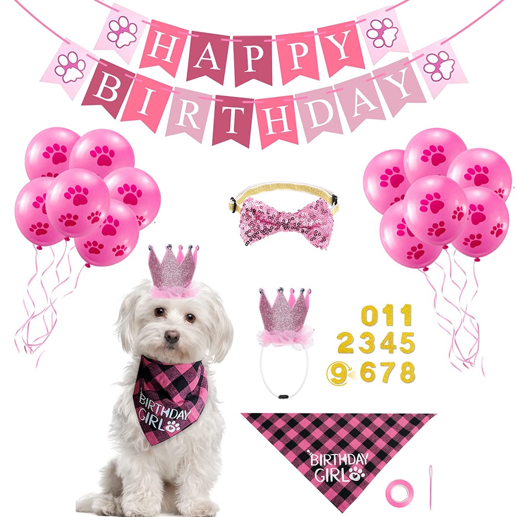 Dog Girl Birthday Decorations Party Supplies Birthday Banner Dog Hat ...