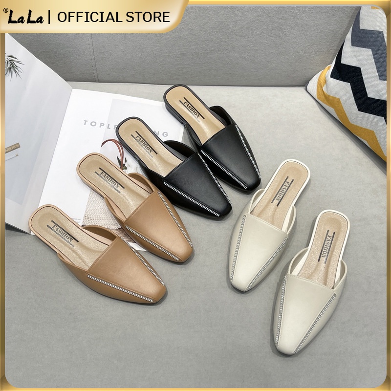 LaLa Korean Fashionable Simple design half mules loafer flats shoes for ...