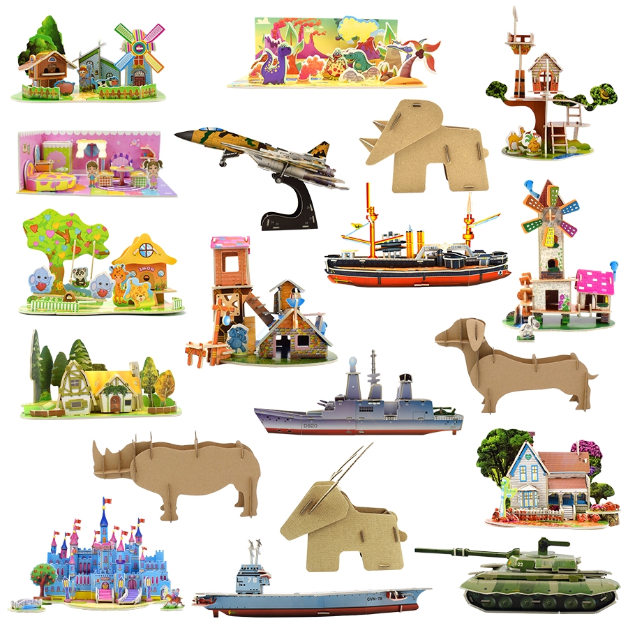 3D Puzzles Learning Educational Toys DIY Cute House Cardboard Building ...