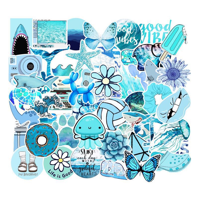 xs089-53pcs blue small fresh graffiti sticker car computer skateboard ...
