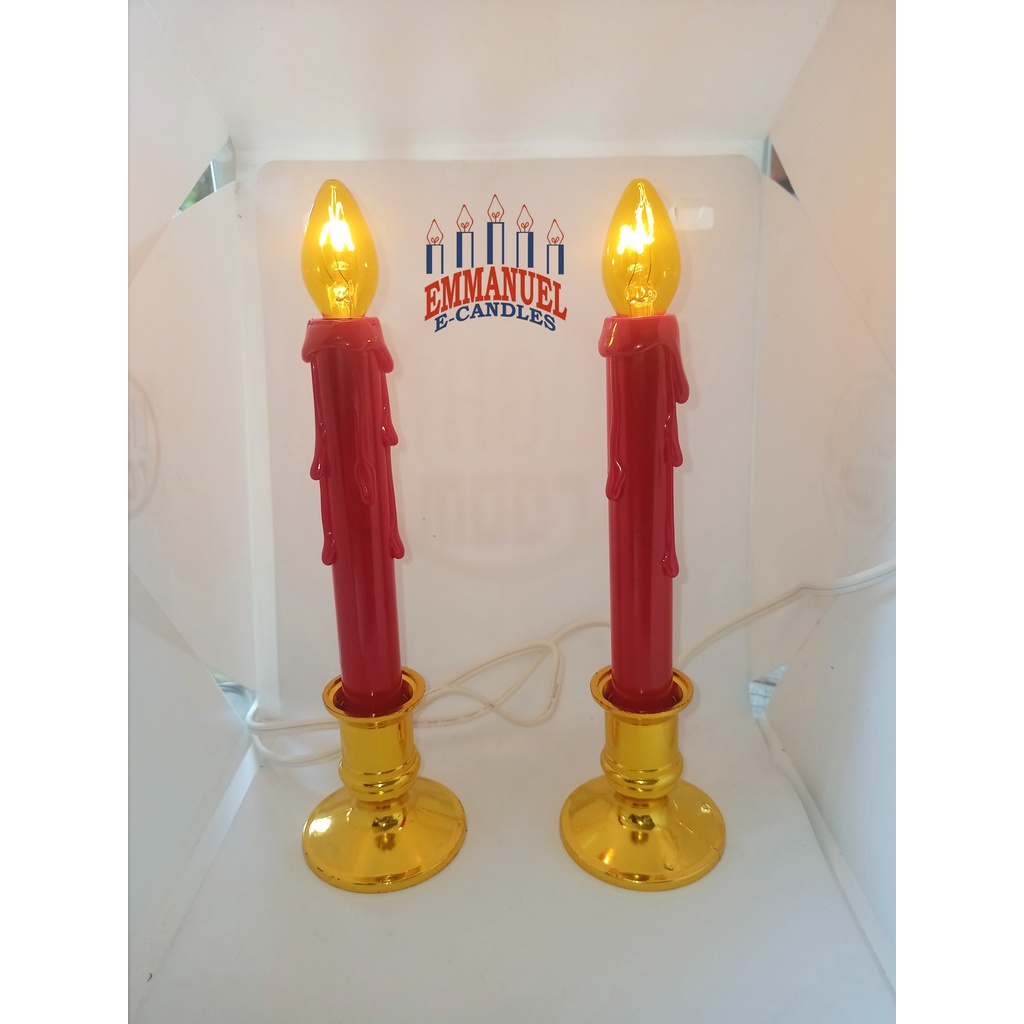 Emmanuel ECandles Red Flameless Taper Candles using Yellow Pilot Bulb
