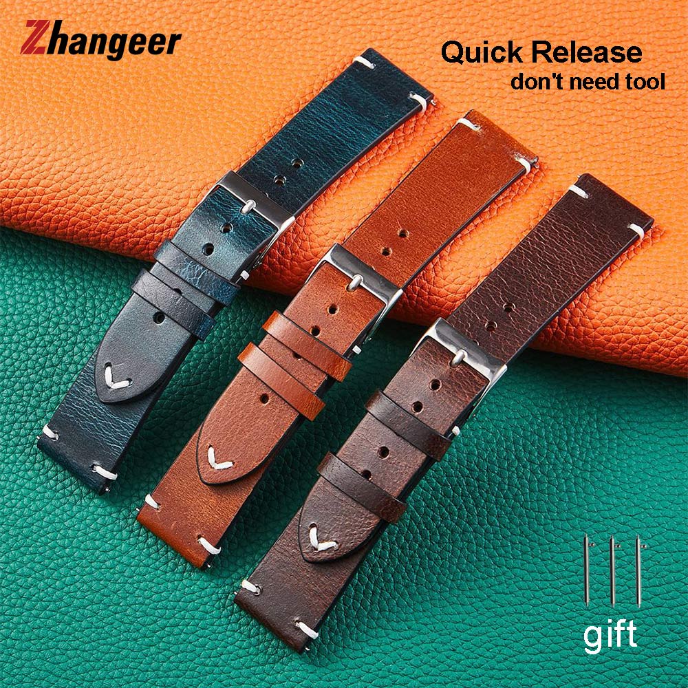 Handmade Leather Watchband Black Dark Brown Oil Wax Leather Watch Strap 18mm 20mm 22mm Wtith