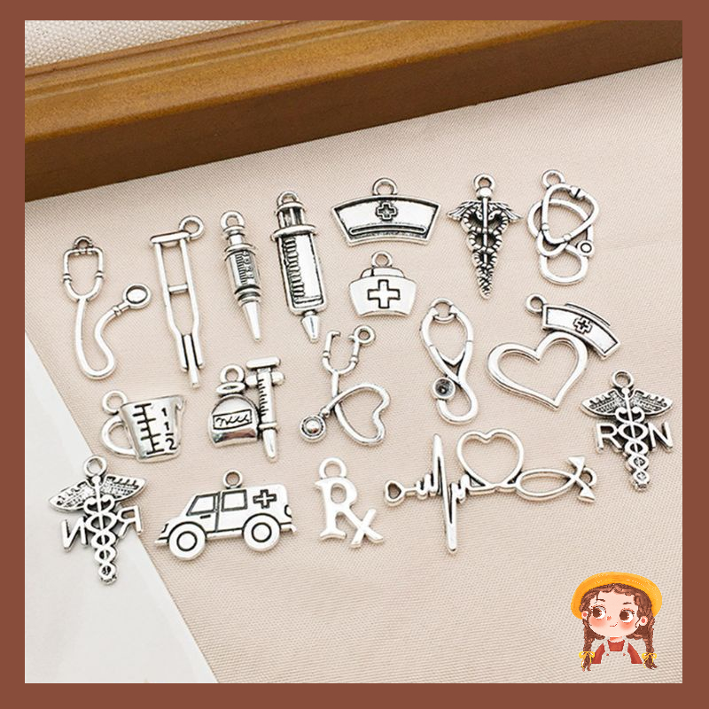 blg ️ 72Pcs Mixed Antique Silver Doctor Nurse Charms Stethoscope ...