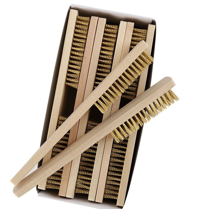 Steel Brush Copper Wire Brush Wood Handle Metal Surface Cleaning Brush