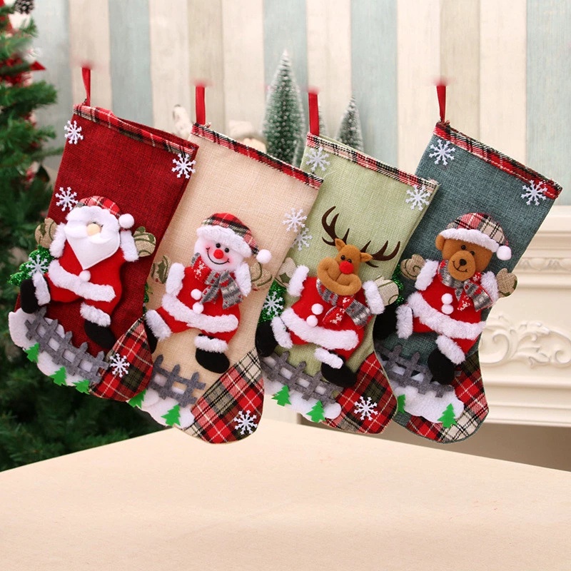 Large Christmas Stockings Xmas Fireplace Hanging Candy Gift Bag Santa ...
