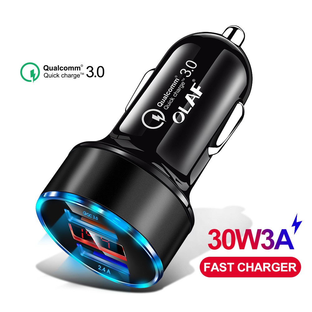 COD 3A Fast Charge Car Charger with LED Car Voltmeter Display Dual USB Port  30W 3A QC Save Charging Time