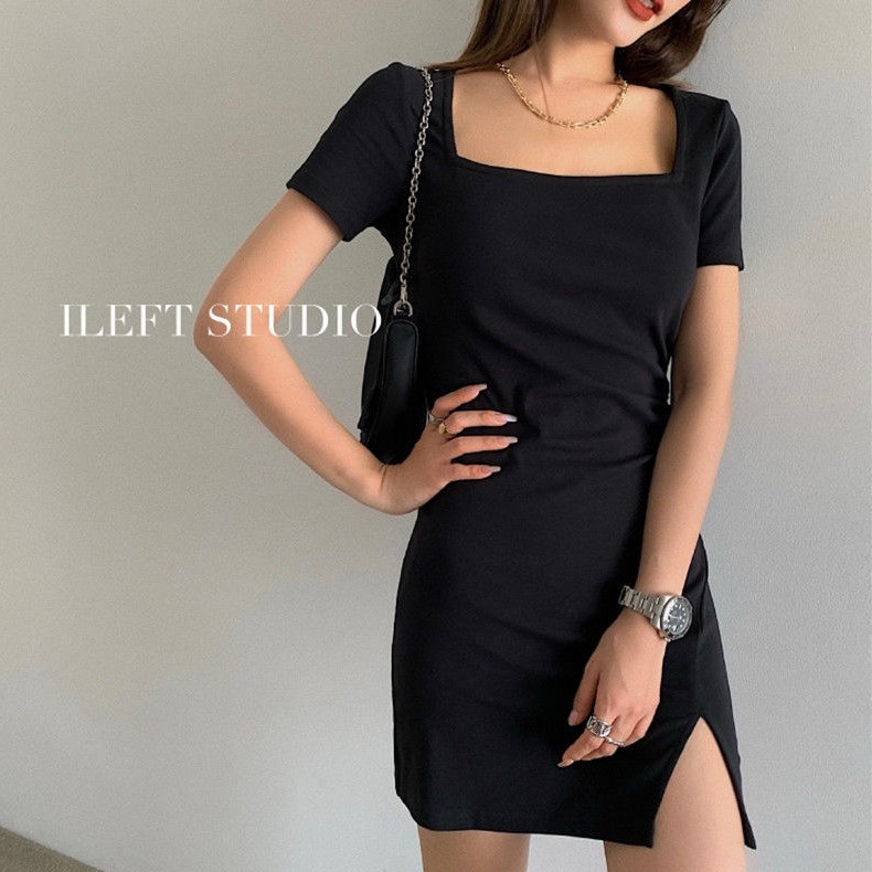 Short sleeve square outlet neck dress