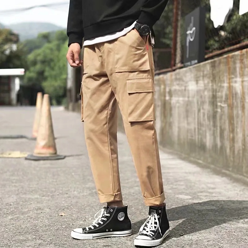 S-3XL Black/White Pocket Cargo Pants For Men Solid Color Overalls Loose  Straight Sports Trousers Korean Fashion | Shopee Philippines