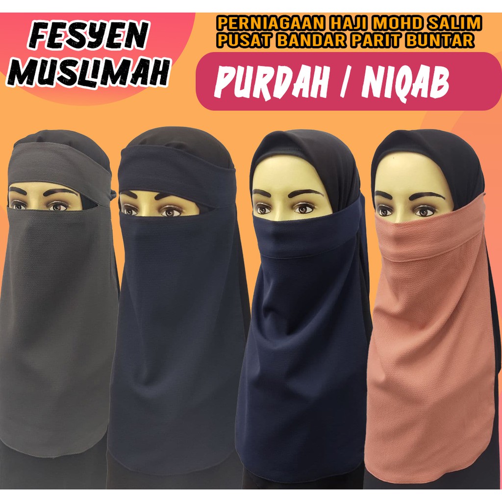 Purdah Niqab Muslimah Labuh Chiffon Premium Aritachi Hitam Putih Muslim ...