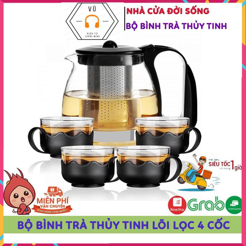 Filtered Glass Tea Pot Set Comes with 4 Super Convenient Glass Cups for ...
