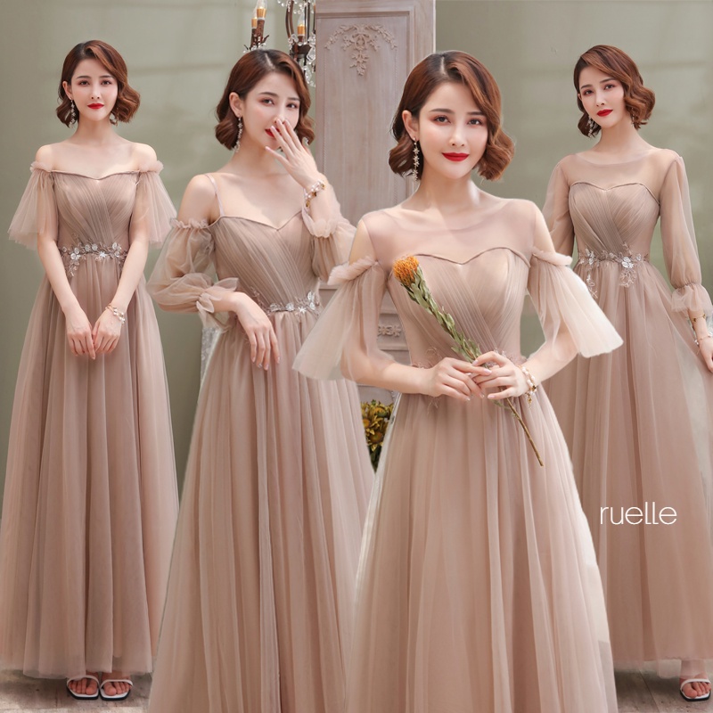 Bridesmaid Dress New Fairy Temperament Bridesmaid Dress Fashion Brown Long  Dress | Shopee Philippines