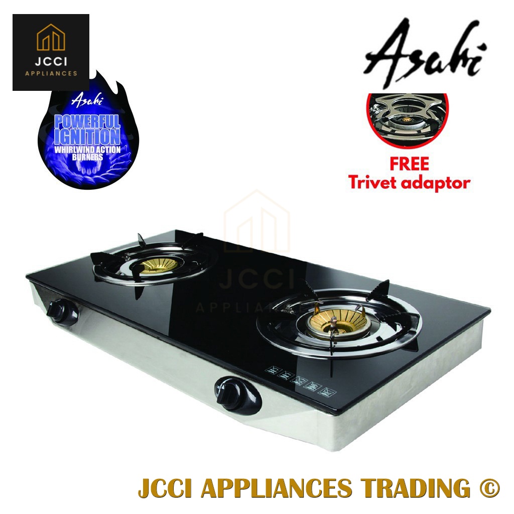 Asahi GS 887 Gas Stove Tempered Glass Double Burner Blue Whirljet Shopee Philippines