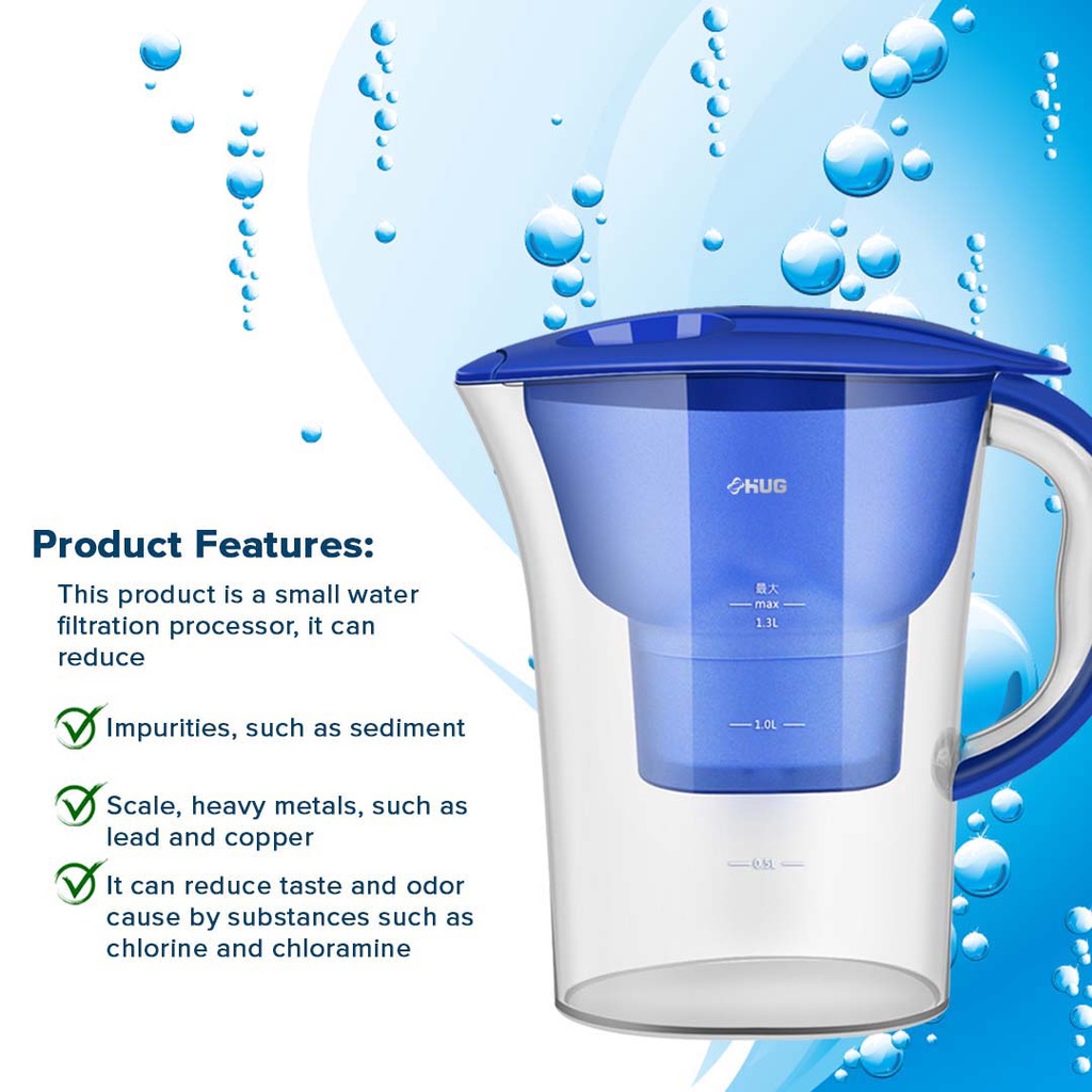 HUG 2.5L Water Filter Pitcher Premium Alkaline Jug Pure Healthy Mineral ...
