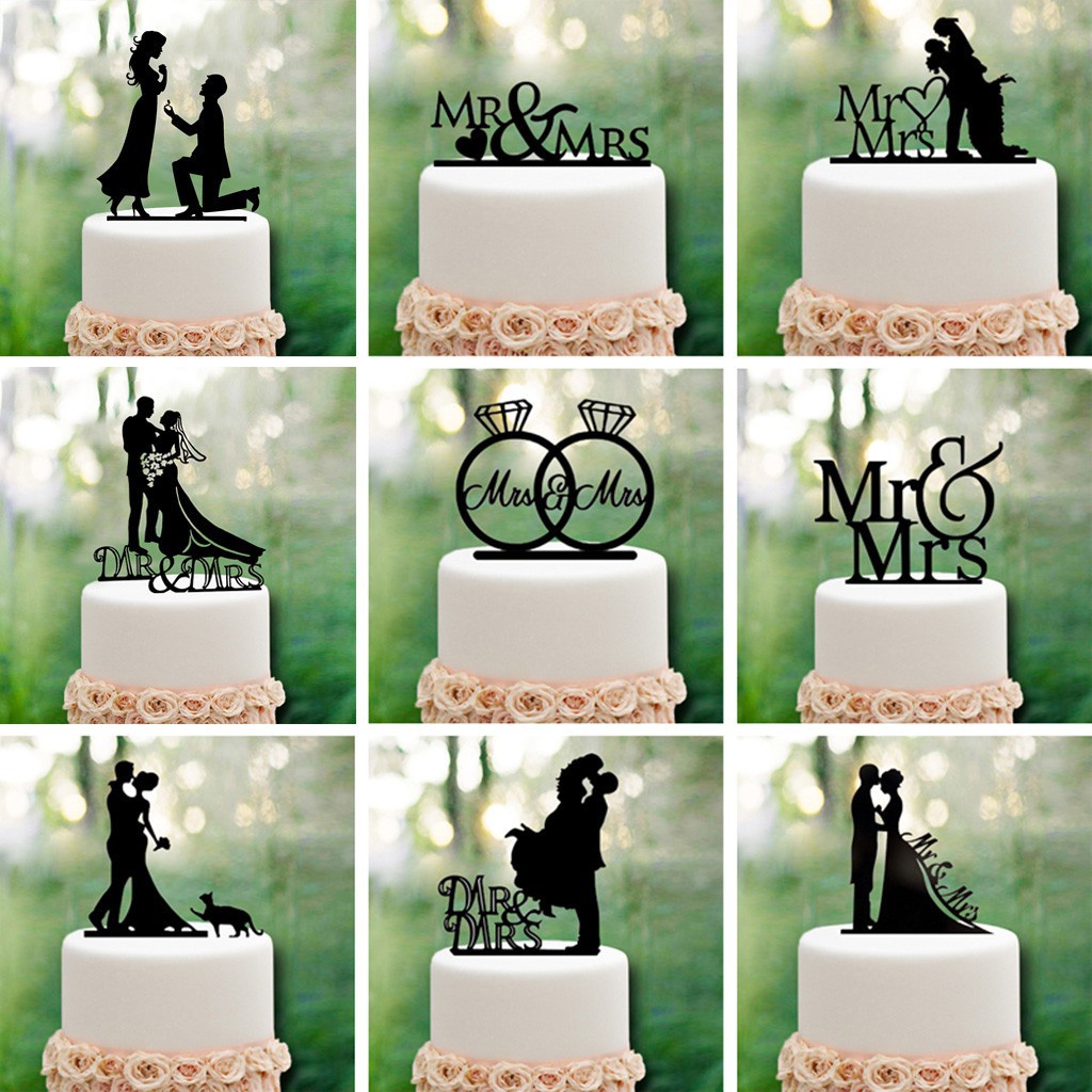 MR & MRS Cake Topper Wedding Cake Topper Bride and Groom Gold Black ...