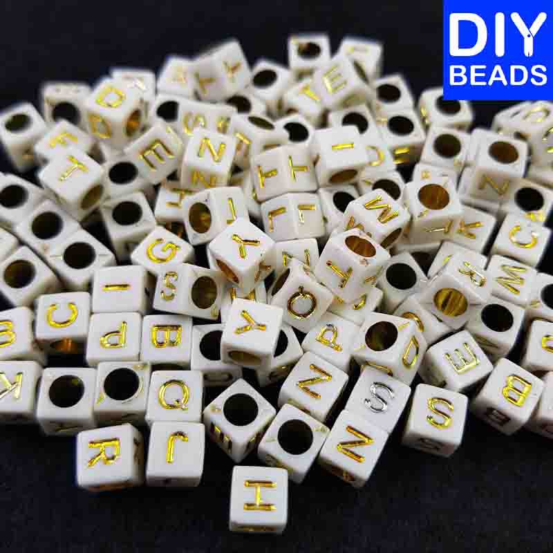 6mm Gold Alphabet Cube Acrylic Beads DIY Square Letter Beads