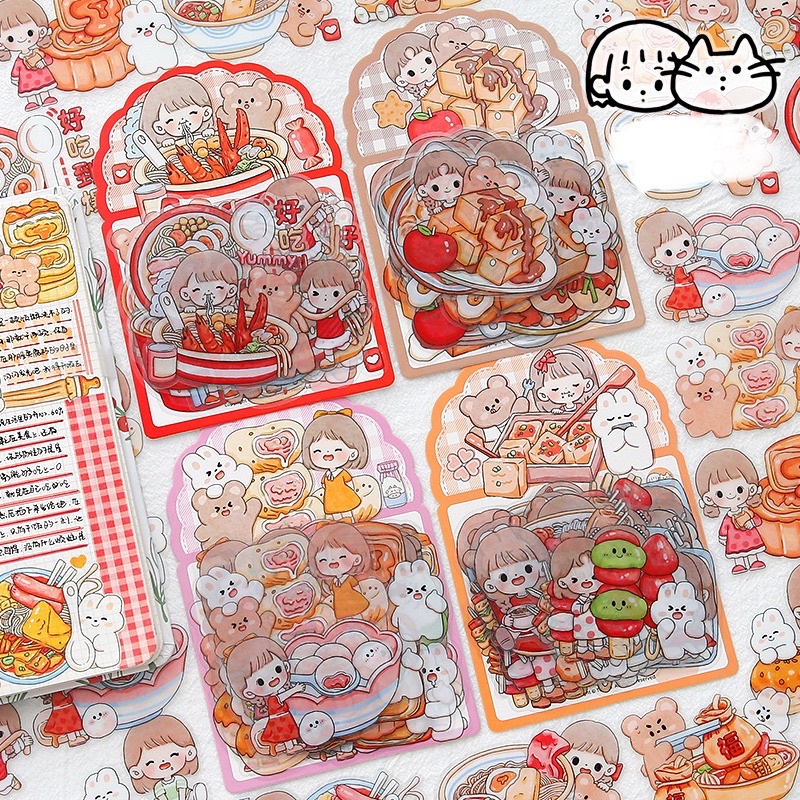 Cute stickers/Set of 28 waterproof PET stickers Abu eat 5 to decorate ...