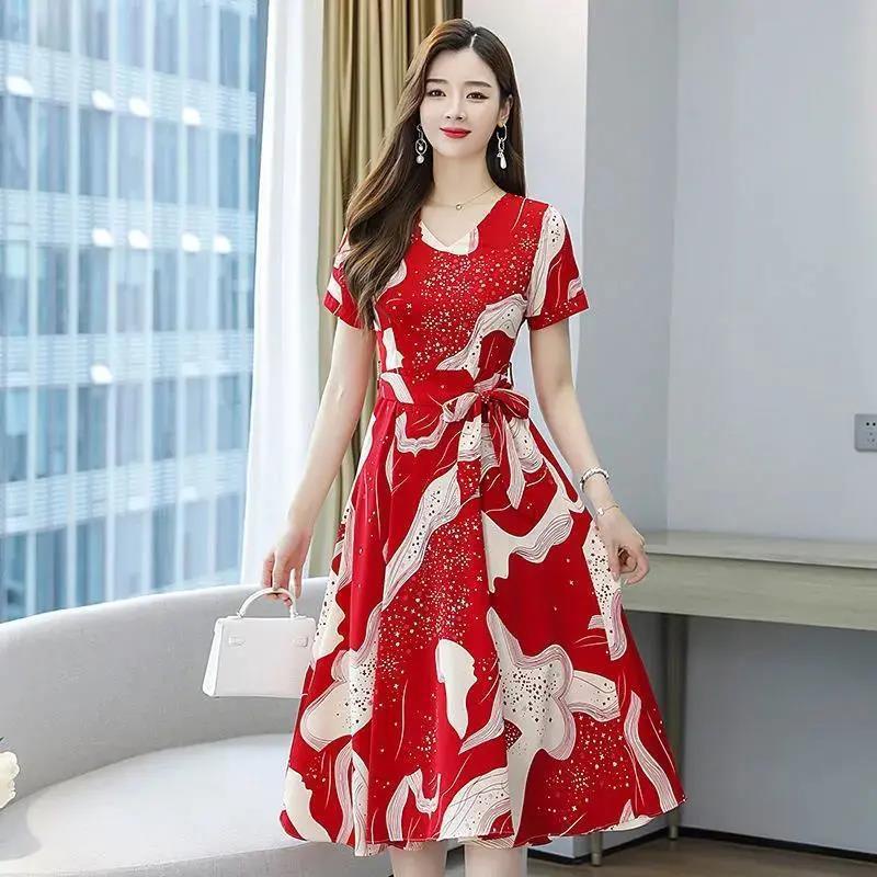 M-4XL Floral dress women's Korean style fat classy loose thin V-neck ...