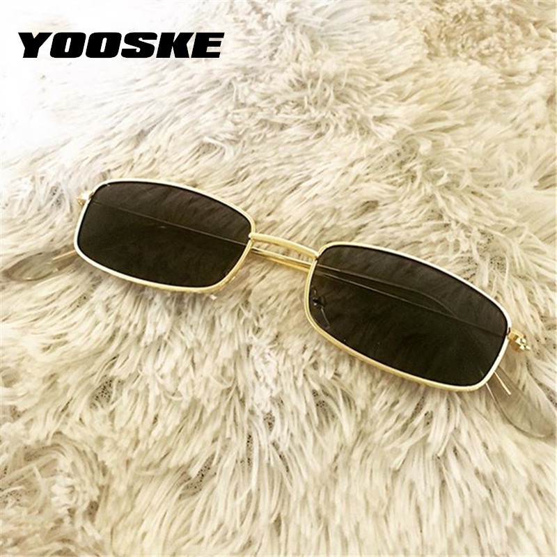 YOOSKE Retro Sunglasses Men Small Rectangle Sun Glasses Retro