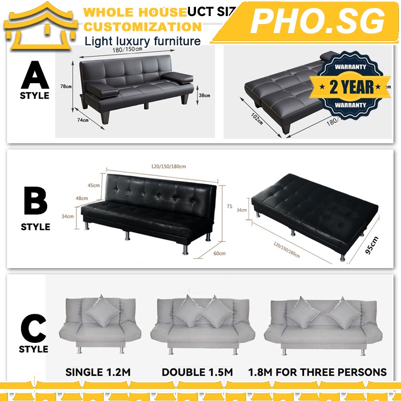 PHO Foldable Sofa Bed Home Living Room Artificial Leather Sofa Double