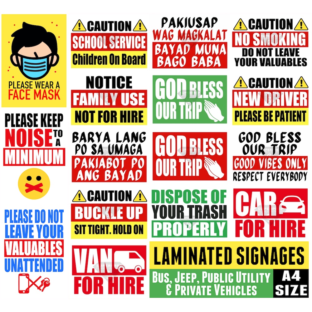 Laminated Sign Boards 4 Signage Bayad Muna Barya Caution New Driver