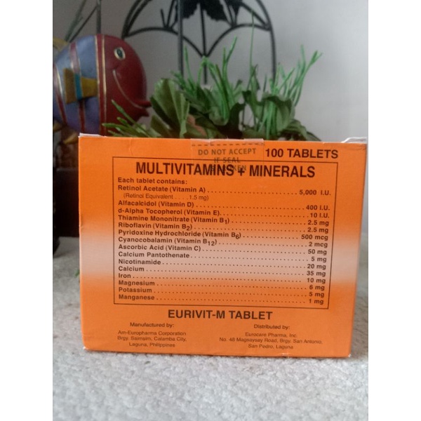 MULTIVITAMINS+MINERALS(EURIVIT M TABLET) Expiration8/2025 Shopee Philippines