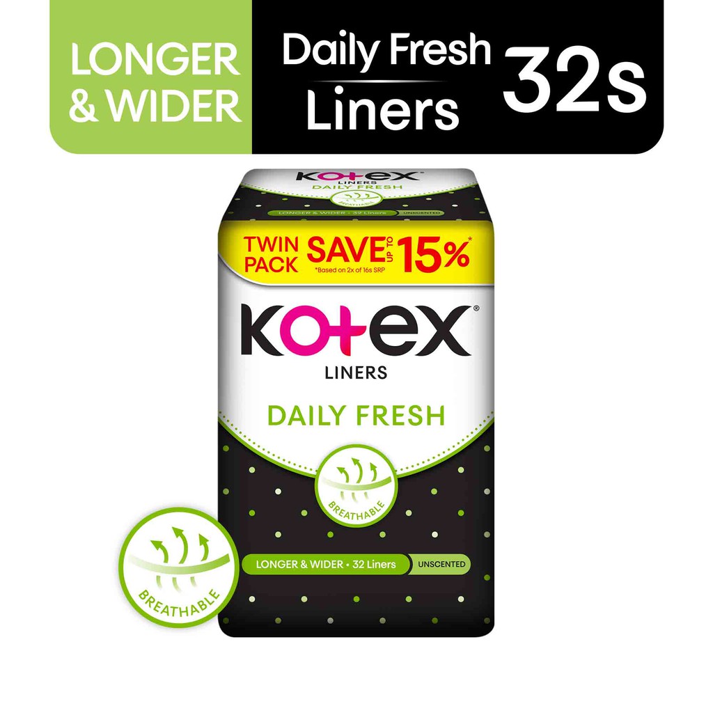 Kotex Daily Fresh Longer & Wider Liners 32s Shopee Philippines