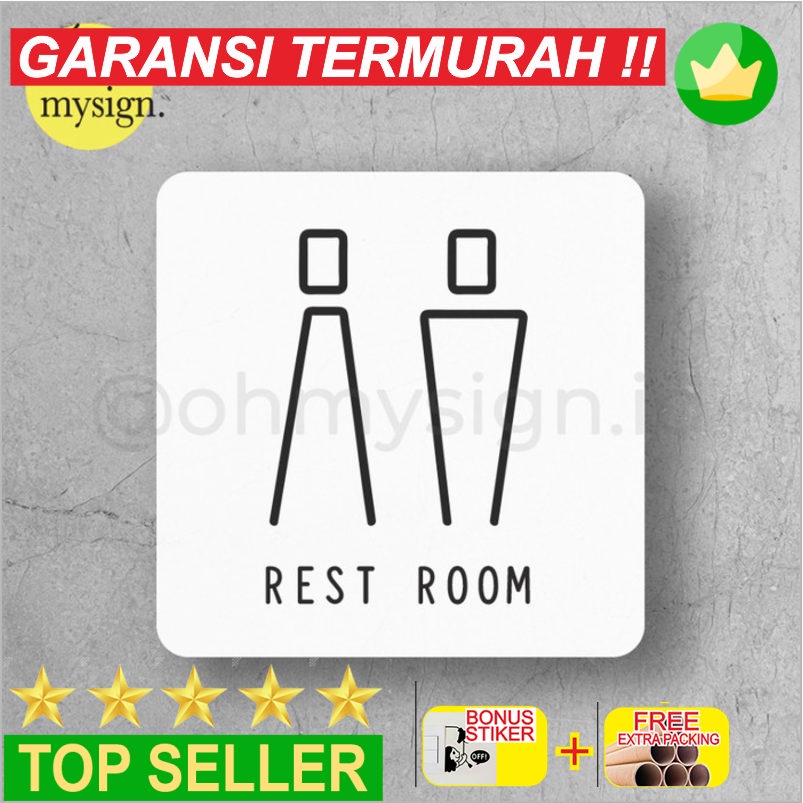 Sign Rest Room Toilet WC Acrylic UV Print Modern Toilet Label Signage ...