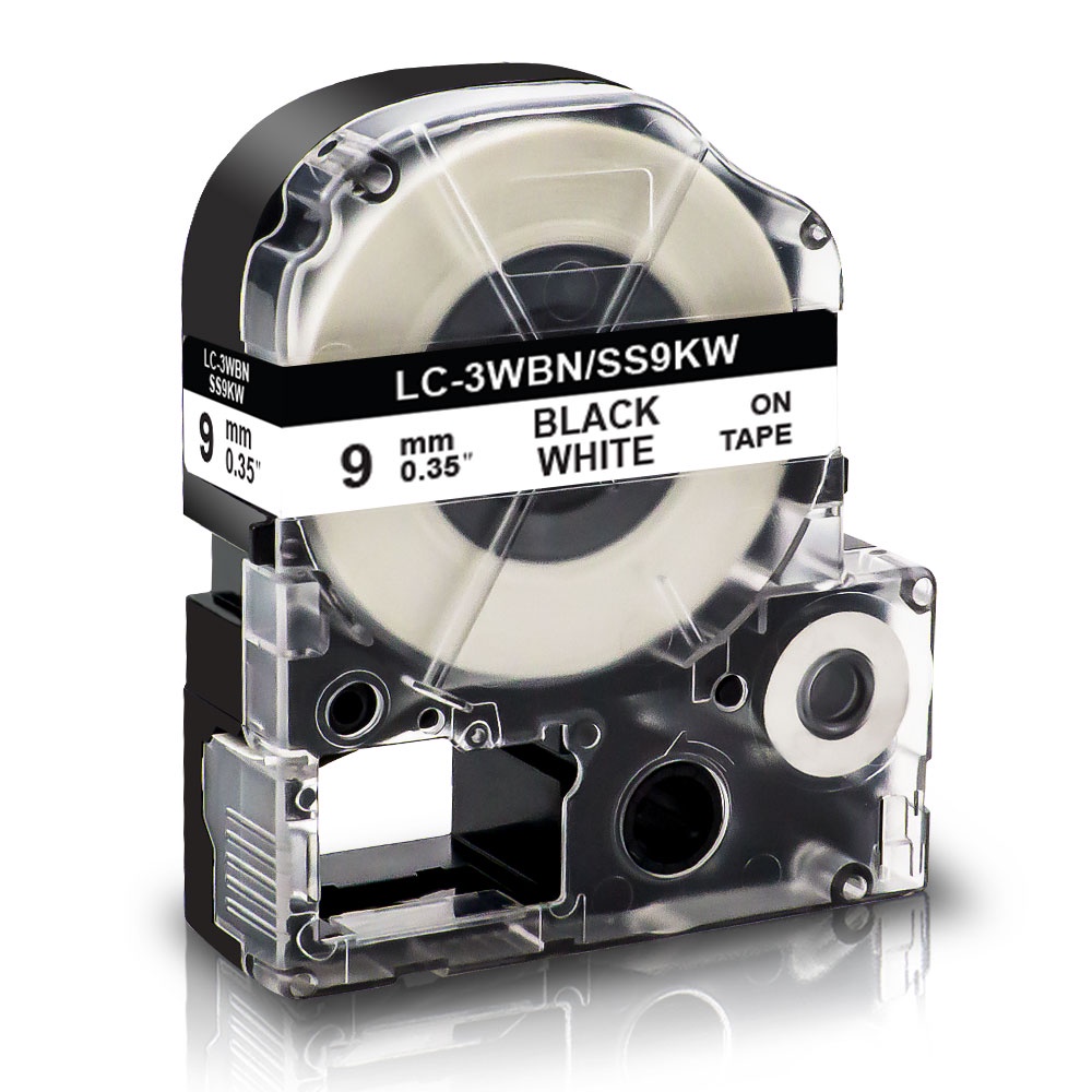 9mm Label Tape Refill Compatible Epson SS9KW LC-3WBN Black on White ...