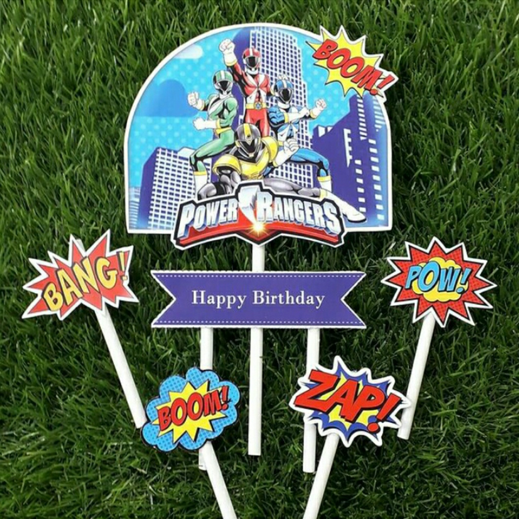 A set of Power Rangers Powerangers character birthday cake decoration ...