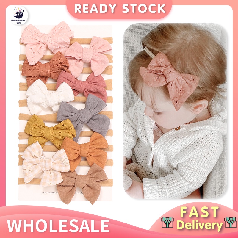 Stimeing 10Pcs/Set Baby Girls Bows Thin Headband Newborn Infant Turban